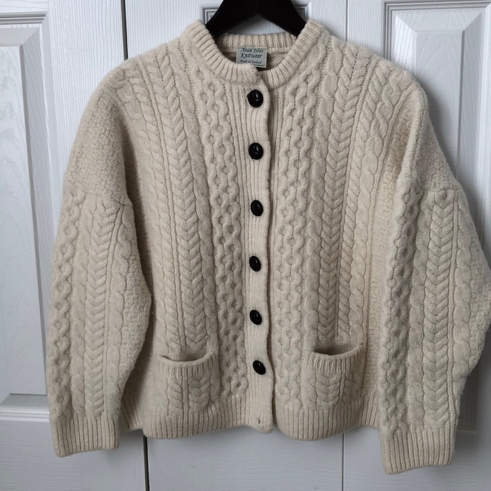 Vintage Aran Isles merino wool cardigan